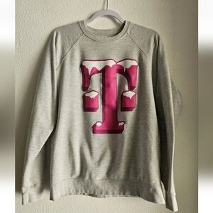 Grey Crewneck Sweatshirt with Pink Snow-Topped T Logo - Unbranded